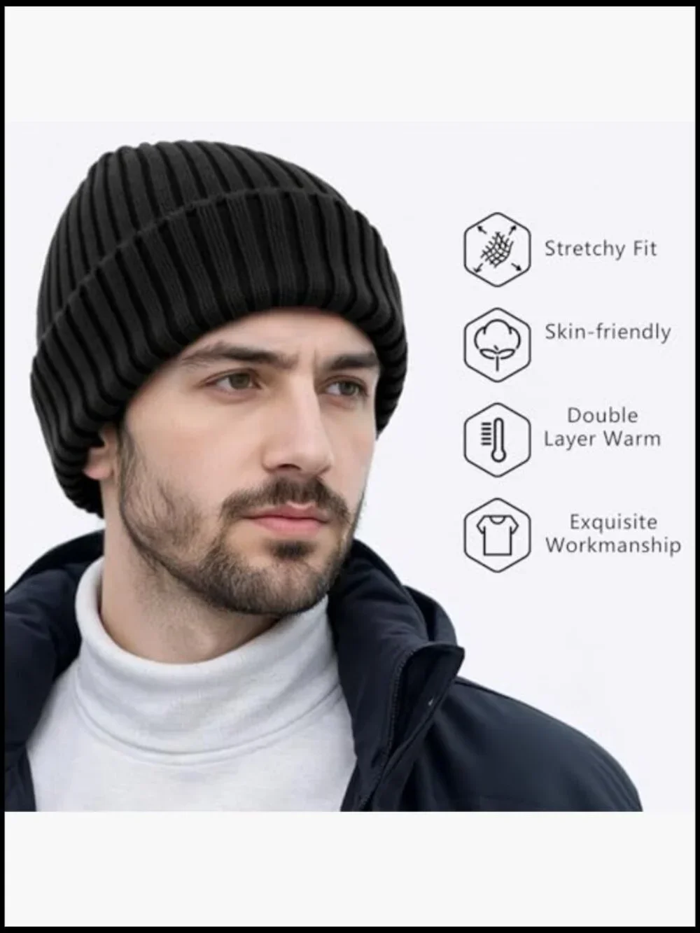 3 Pack Thermal Plush Lined Beanie Double Layer Warm Knit Hat for Cold Weather - Picture 2 of 7